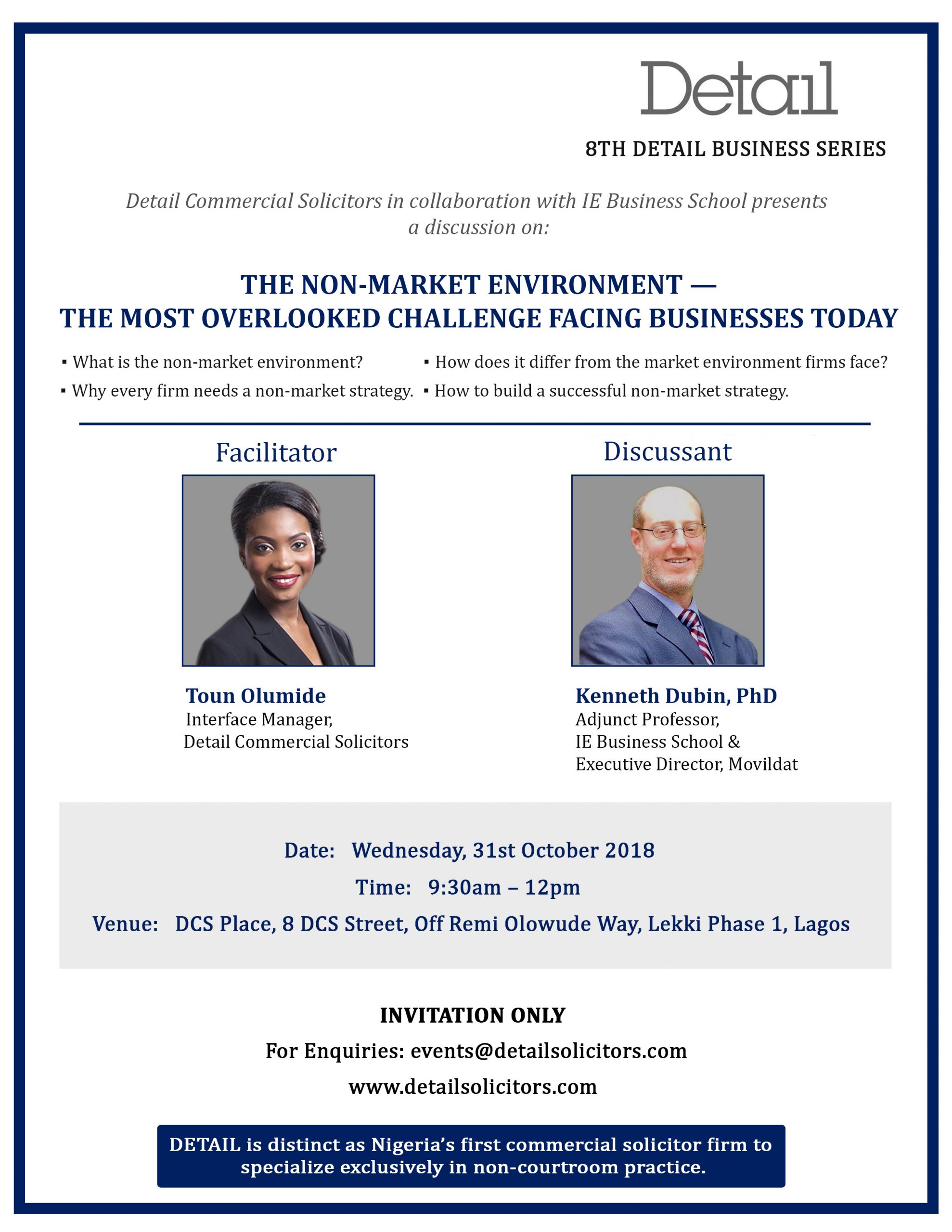 DETAIL TO HOST THE 8TH DETAIL BUSINESS SERIES ON “THE NON-MARKET ENVIRONMENT – THE MOST OVERLOOKED CHALLENGE FACING BUSINESSES TODAY.”