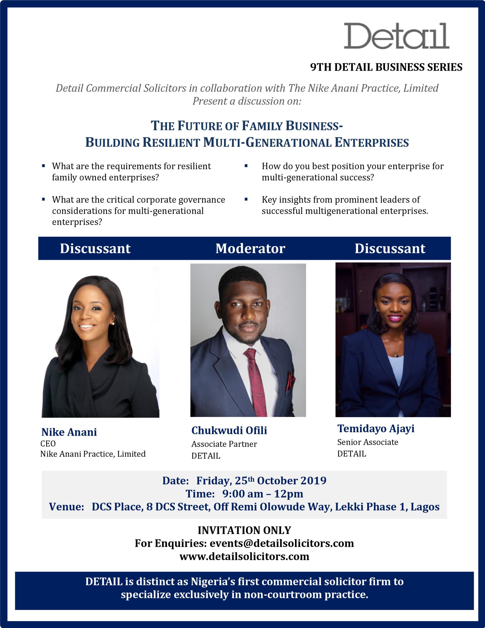 DETAIL hosts it’s 9th Business Series in collaboration with The Nike Anani Practice Limited on: “The Future of Family Business- Building Resilient Multi-Generational Enterprises.”